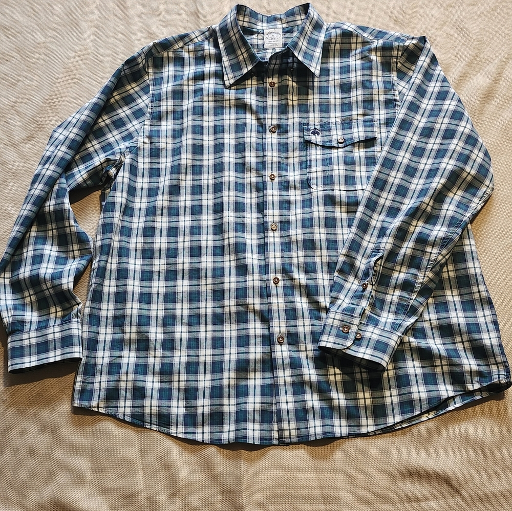 Brooks Brothers Mens long sleeve plaid button down shirt, green and blue sz XL